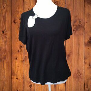 Sadie & Love Metal Accent Cutout Pullover Shirt Short Sleeve Black Size Large